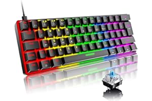 FELICON T60 UK Layout Wired Gaming Keyboard 60% True Mechanical Keyboard Mini Portable 62 Keys 19 RGB Chroma LED Backlit Full Keys Anti-Ghosting Black Keyboard for Gamers and Typists (Black/Blue Switch)