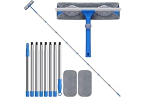 Mitclear 2 en 1 Limpiacristales con Palo Telescópico(310cm), Limpiador de Ventanas con Escobilla de Silicona y Paño de Microfibra, Kit de Limpieza de Ventanas para Ducha Cristal Espejo Puerta Coche