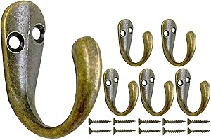 Mokife Gancho Perchero Antiguo, 6 Piezas Resistentes Ganchos de Metal Retro para Colgar Abrigos Ropa Batas Toallas Bolsas Sombreros Gorras Llaves Bufandas Tazas, Bronce