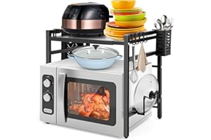 Mikrowellen Regal, 2 Etagen Höhenverstellbares Küchen-Mikrowellenregal, Tiazhan Universal Single-Layer Microwave, Platzsparende Mikrowellen-/Toaster-regalhalterung Mit 3 Haken,55 Lbs