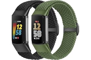 SHIJZWD Elastic Braided Straps Compatible with Fitbit Charge 5/6, Breathable Adjustable Nylon Loop Replacement Bands for Women & Men