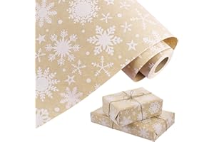 JIANTA Rollo de Papel Kraft para Regalos Navideños — 43 cm x 15 m, ideal para Navidad, Decoración Navideña, Empaquetado de Regalos y Fiestas - Diseño de Copos de Nieve