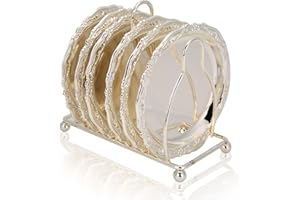 HERCHR Set di 6 Sottobicchieri per Tazza con Porta, Sottobicchieri rotondi in argento Protezione decorativa da tavolo per torta e vassoio di frutta per bar, casa cucina, decorazione del tavolino da caffè