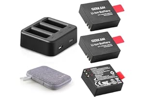 GEEKAM Action Cam akumulator, akumulator 1350 mAh (3 sztuki), z 3-kanałową ładowarką do akumulatora z kamerą sportową dla AKASO EK7000, CAMPARK, Crosstour, APEMAN, SJ4000