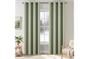 ‎EMEMA EMEMA Vorhänge Salbei Grün Blickdicht mit Ösen 225 CM Lang Weiche Verdunklungsvorhänge von Räumen 2er Set Abdunkelnde Vorhänge für Wohnzimmer Schlafzimmer Blickdichte Ösenvorhänge Jeder H225 x B140 CM