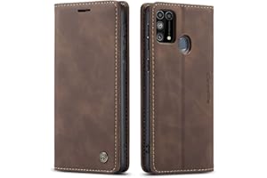Ququcheng123 Lederhülle kompatibel mit Samsung Galaxy M31 Hülle,Flip Case Schutzhülle Klapphülle Handyhülle mit Standfunktion-Kaffee
