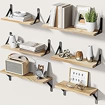 SunshineFace Set 4 Mensole Galleggianti Da Parete – Legno Rustico Nero – 40x15x2,5 Cm – Fino A 10kg