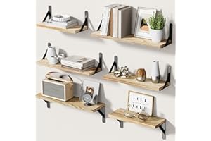 Pipishell Floating Shelves Set of 6, Wood Floating Shelves for Wall Decor, Rustic Farmhouse Wall Shelves for Bedroom, Bathroom Shelves for Wall Storage, Book Shelves for Living Room