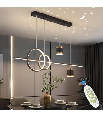 LED Dimbare Kroonluchter Eettafel Plafondlamp Woonkamer verlichting Hoogte Verstelbaar Afstandsbediening Hanglamp gouden ring Pendant Licht Restaurant Slaapkamer Modern Keuken lamp,Gold,2 rings