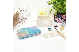 My Rock Way Petite Boîte Portable Day Dreaming en métal pour Aquarelle avec 14 Demi-Godets, Palette de mélange et Anneau de Pouce. Boîte d'aquarelle de Voyage légère, Parfait pour Un Cadeau