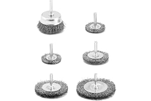 QWORK® Set di 6 spazzola per trapano, spazzole metalliche in acciaio al carbonio per trapano, codolo da 1/4" (6 mm), per rimozione vernice, pulizia ruggine e abrasivo