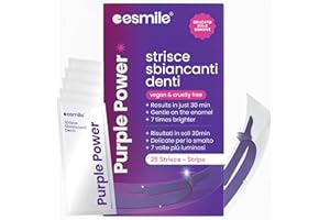 ESMILE 28 Strisce Sbiancanti Denti Professionali Viola - Risultato Immediato Effetto V34 - Sbiancamento Denti Rapido a Casa | Ideali per Macchie da Caffè, Vino, Fumo | Delicate per Denti Sensibili