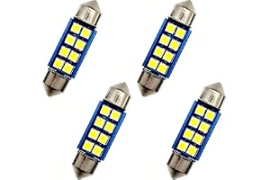 Mewneap Sats av 4 inbyggda LED-takelyktor – 36 mm – 6000 K – Vit – 500 lm – Hög ljusstyrka – 12 V – Plug & Play – LED-innelju