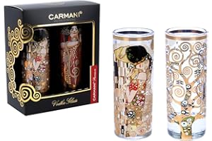 CARMANI - Juego de 2 vasos de chupito decorados con Gustav Klimt 'El beso - El árbol de la vida' pintura de 60 ml