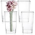 Suwimut 4 Pack Acrylic Flower Vase, 12.5×23cm/5x9 Inch Tall Cube Shape Flowers Vase,Clear Square Tapered Table Vase Decorative Centerpiece for Home Kitchen Wedding Decorations, Unbreakable Vase