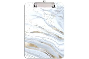 Hnogri portapapeles con pinza a4, diseno de moda portapapele de plastico rígido, Clipboard A4 Carpetas y tableros con pinza, para material de oficina escolar, Mármol Gold Line