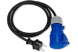 REV Adaptateur pour Caravane, fiche de Contact de Protection et Prise CEE IP44. 1,5 m 3500 W, Noir