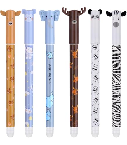 Lot De 14 Stylos Gel Effaçables – Encre Thermosensible 0,7 Mm – Motifs Animaux Colorés (licorne, Panda, Chat…)