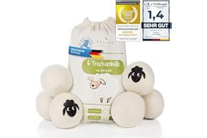 ‎FELUNA Feluna® Öko Trocknerbälle XXL 6er Set 100% Schafswolle für Wäschetrockner - Natürlicher Weichspüler Waschbälle für Daunenen, Baumwolle und vieles mehr