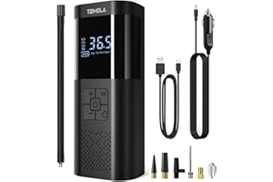 TEMOLA Tyre Inflator Portable Air Compressor, Rechargeable Cordless Tyre Inflator with Pressure Gauge, 12V DC Mini Air Tyre Pump Car Accessories Men Essential with LED Light for Car Motorcycle Bicycle