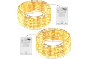 HOTERIL [2 Pack] Fairy Lights Battery Powered, 12M 120 LED String Lights Waterproof Outdoor/Indoor Copper Wire Light for Bedroom, Wedding, Party, Christmas, Patio, Decorative (Warm White)