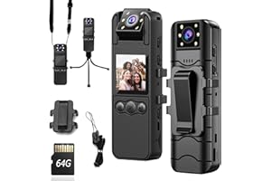 bayehngs 64GB Small Body Camera with Audio and Video, Portable 1080P Body Cam with 180° Rotatable Lens, Motion Detection, Night Vision, Wearable Small Personal Camcorder Video Recorder