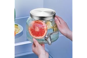 Lomejii Dispensador Bebidas Vidrio 2,8l Para Frigorífico con Grifo,Acero Inoxidable Grifo y Tapa,Recipiente Cristal Para Agua,Zumo,Leche,Hielo Café,Sol Té,PequeñA Mini Frío Dispensador Bebida