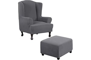 Thdsubb Ohrensessel Überzug Sesselbezug Sessel Sessel-Überwürfe Tiger Stuhlbezug Ottomane Schonbezug Hockerüberzug Husse Für Fußhocker (Grau,Ohrensessel+Quadrat L)