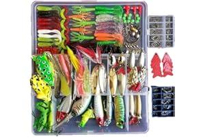 Afishup Leurres de pêche Kit 273 pcs/lot Boîte d'accessoires Poissons-nateurs Spinnerbaits Minnow Popper Crayon en Métal dur Jigs Crochets de Pêche 2 Leurres Grenouille Appât