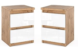MRBLS_HOME MRBLS - Set di 2 comodini moderni con cassetti, in legno, per la camera da letto (bianco lucido, 30 x 40 x 30 cm (larghezza x altezza x profondità)