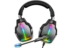 Focbeo Gaming Headset for PS4 Xbox One Gaming Headphones with Mic Surround Sound 4 RGB LED Light Modes 90 Degrees Rotating Soft Earmuffs for PC PS5 Mac Laptop Mobile Switch