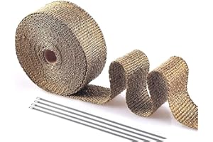 ‎PACEWALKER PACEWALKER Hitzeschutzband Basaltfaser 2.5CM x 5M Motorrad Auspuff Auspuffband mit 4 Edelstahl Kabelbinder für Fächerkrümmer Thermoband Krümmerband(Titanium)
