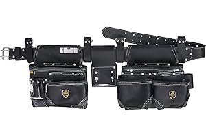 Zakco PRO-20 Professional Genuine Leather Carpenter Tool Belt, Construction Tool Belt & Pouches, Framer, Roofers, Drywall Tool Belt