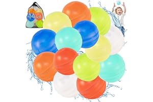 Bzavor 14 Stück Wasserbomben Wiederverwendbar mit Mesh Bag, Silikon Wasserbomben Wasserballons Wiederverwendbar, Reusable Water Balloons, Wiederverwendbare Selbstschließend Wasserbomben für Kinder
