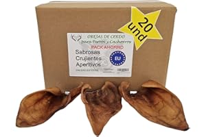ARTISAN GIFT CO Snacks Naturales para Perros – 100% Carne Sabrosa Deshidratada, Apto para Dieta Barf - Orejas de Cerdo para Perros - 20 unds