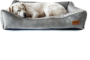 Halkalife Divano per Cani Impermeabile e Resistente all'abrasione. Divano Lussuoso e Glamour per Un Cane o Un Gatto. Letto Morbido per Cani. (L (100x70x18 cm), Grigio)