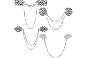 TELOOCO 4Pcs Silver Cardigan Clip Vintage Tassel Chain Cinch Clip Metal Shawl Pin Scarf Clip Shirt Brooch Flowers Leaves Collar Clips for Women Clothes Shirt Decoration