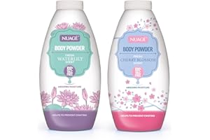 New Nuage Talc Free Body Powder 250g x 2 Pack – Refreshing Waterlily & Cherry Blossom – 100% Talc Free Powder for Women & Men | Anti-Chafing | by Great British Home