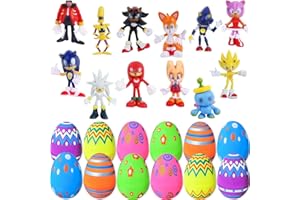 Leannae 12Pcs Prefilled Sonics Figures Set Mini Figures Easter Eggs Basket Stuffers for Kids Supprise Eggs Easter Party Favors Gifts Toys for Kids Boys Girls