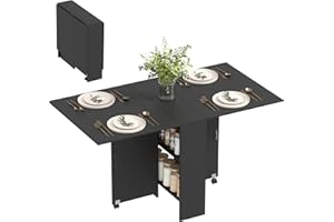 HOMCOM Składany stół do kuchni, jadalni, zdejmowany na kółkach, 75 x 140 x 74 cm, 2 wbudowane półki, kolor czarny