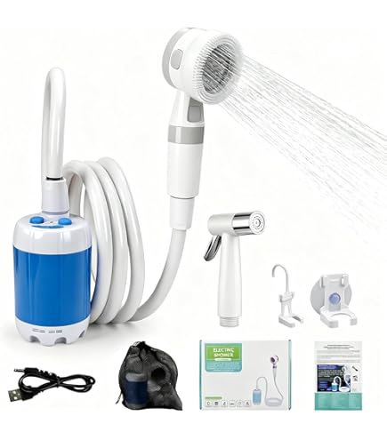 Onherm Campingdusche – Tragbar, 5400mAh Akku, Mit Wassertemperaturanzeige, 3-stufiger Wassermenge, UV-Sterilisation, Für Camping, Autowäsche Und Mehr