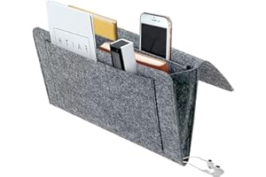 BOOWEN Betttasche Bett Organizer Filz Sofa Aufbewahrungstasche Anti-Rutsch Hängetasche Hochbett Nachttisch Hängend Tasche für Buch, Brille, iPad, Handy, Fernbedienung (grau)