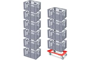 ‎BRB BRB 10er Spar-Set Euro-Stapelbehälter Plus Transportroller, 600x400x320 mm Industriequalität lebensmittelecht grau