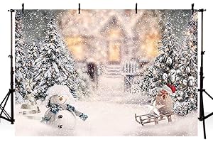 AIBIIN 2,1x1,5m Toile de Fond d'hiver, Bonhomme Neige Flocons Neige Arbre de Noël, Fond Blanc pour Photographie, Portrait d'enfants décoration de fête d'anniversaire, bannière de Fournitures Photo
