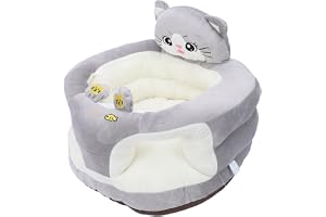 Jectse Baby Learning to Sit Stol Plyschstöd Soffa med Ryggstöd (Gray Cat) | Söt tecknad design, mysigt mjukt tyg, hjälp för att träna säkert sittande, inredning i vardagsrummet