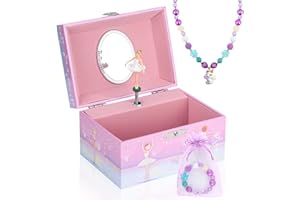 Anyiner Musical Jewellery Box for Girls, Kids Jewellery Box with Spinning Ballerina, Music Box Gift Set with Necklace & Bracelet, Birthday Gifts for Girls Children Age 3-10 (Swan Ballerina)