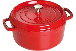 STAUB Gusseisen Bräter/Cocotte, Rund 24 cm, 3,7 L, Aromaregen Funktion für optimale Befeuchtung, Für alle Herdarten inkl. Induktion & Backofen, Kirschrot