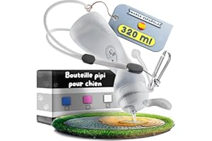 ASSURE AURA Bouteille Nettoyage Pipi Chien 320ml Blanche – Gourde Hygiénique en Silicone pour Rincer l’Urine – Portable, Anti-Fuite, avec Mousqueton et Corde Réglable – Nettoyant Discret en Ville