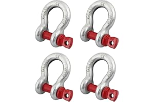 Jortmrd 4 Piezas Grilletes 3/8, 1,0t Acero Cargas Pesadas Grillete Curvo en U con Pernos de Ojo - | Acero Galvanizado en Caliente | - para Remolcar, Arrastrar y Recuperar Vehículo (4 Pcs, WLL: 1,0 t)