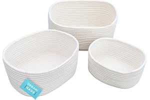 OrganiHaus Set of 3 White Rope Storage Baskets for Shelves, Toy Basket, Woven Storage Basket for Nursery Decor, Skin Care & Desktop Organizer, Small Baskets for Storage, Bathroom Storage Baskets
